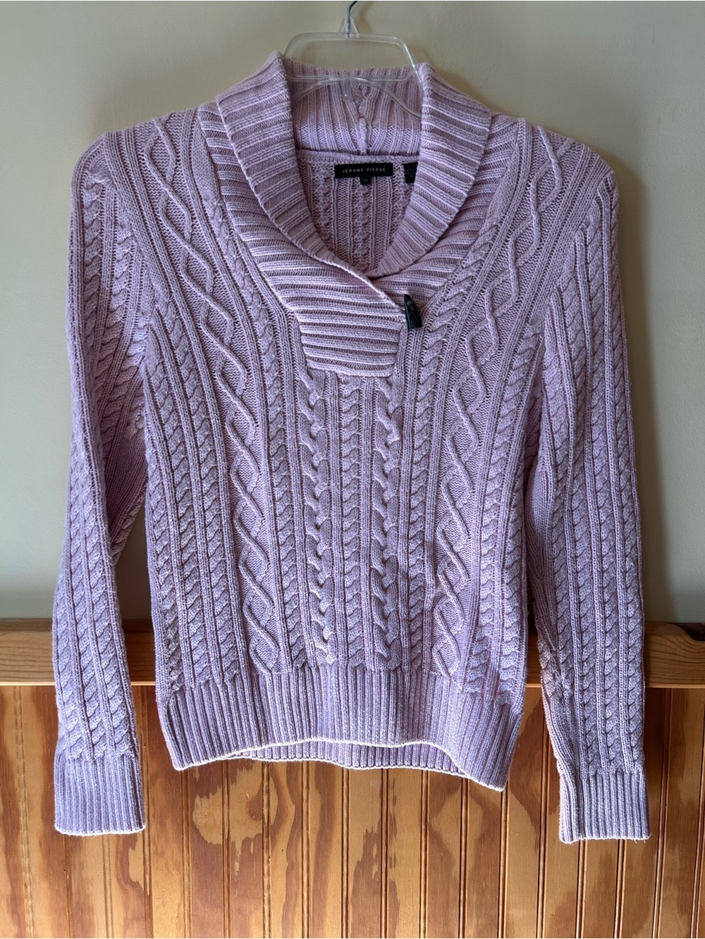 Cable Knit Shawl Collar Sweater - Lavender